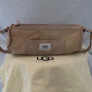 UGG Australia Suede Shearling Sherpa Sheepskin Barrel Roll Hand Bag.